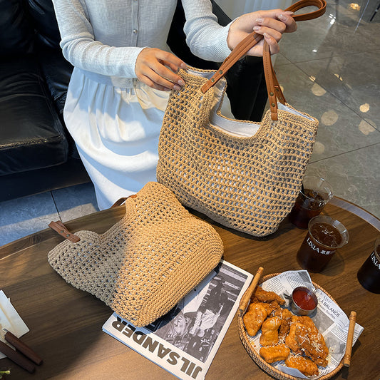 Casual cut-out woven vacation tote bag