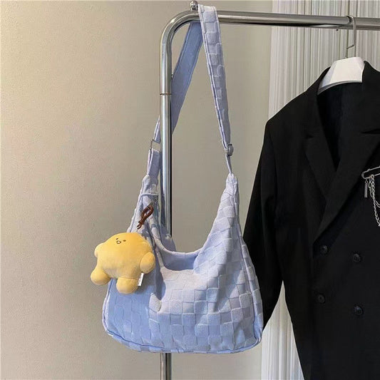 Large Capacity Crossbody Bag for Women New Model ins Simple Waffle Single Shoulder Bag Trendy Student Commute Tote Bag - zoraflux