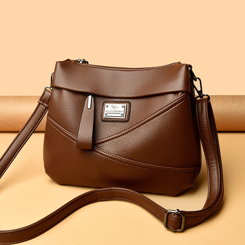 Fashionable soft leather large-capacity shoulder bag