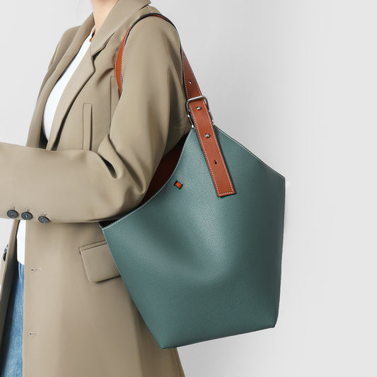 Large-capacity contrasting leather women's tote bag