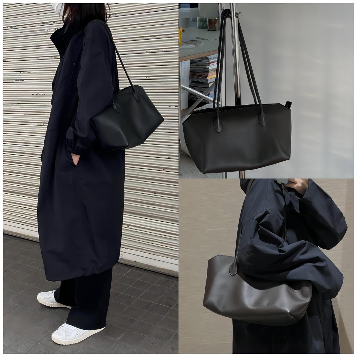 Genuine leather minimalist style tote bag