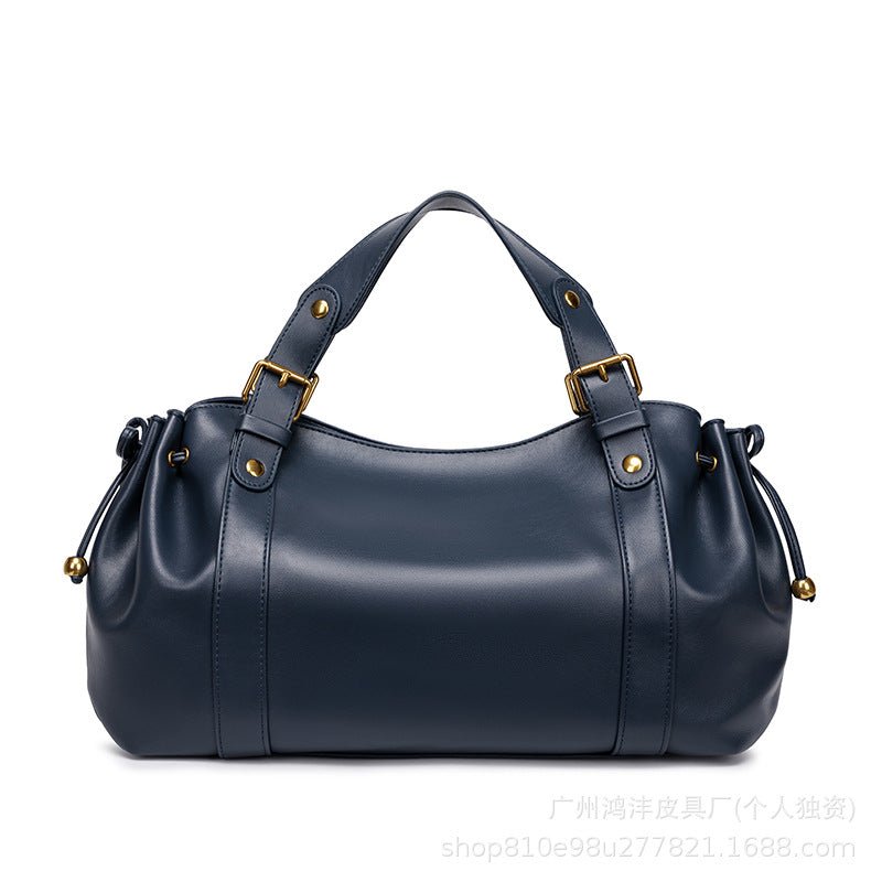 Multi-color Drawstring Soft Leather Pleated Tote Bag - zoraflux
