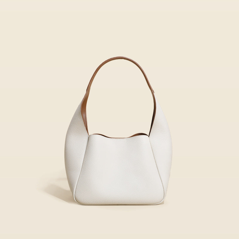 Simple leather contrasting color bucket bag