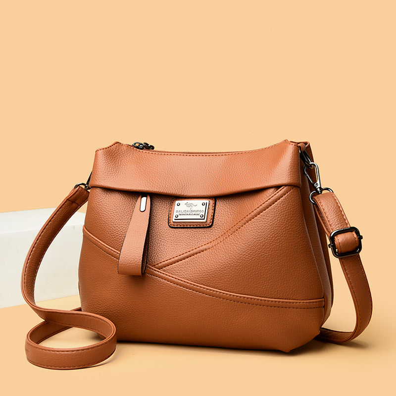 Fashionable soft leather large-capacity shoulder bag