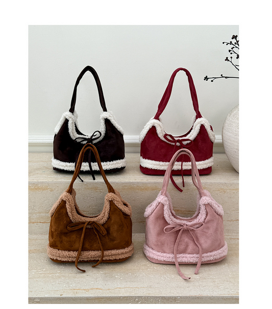Simple and large-capacity suede single-shoulder bag