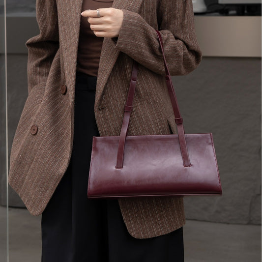 Simple French leather women's shoulder bag