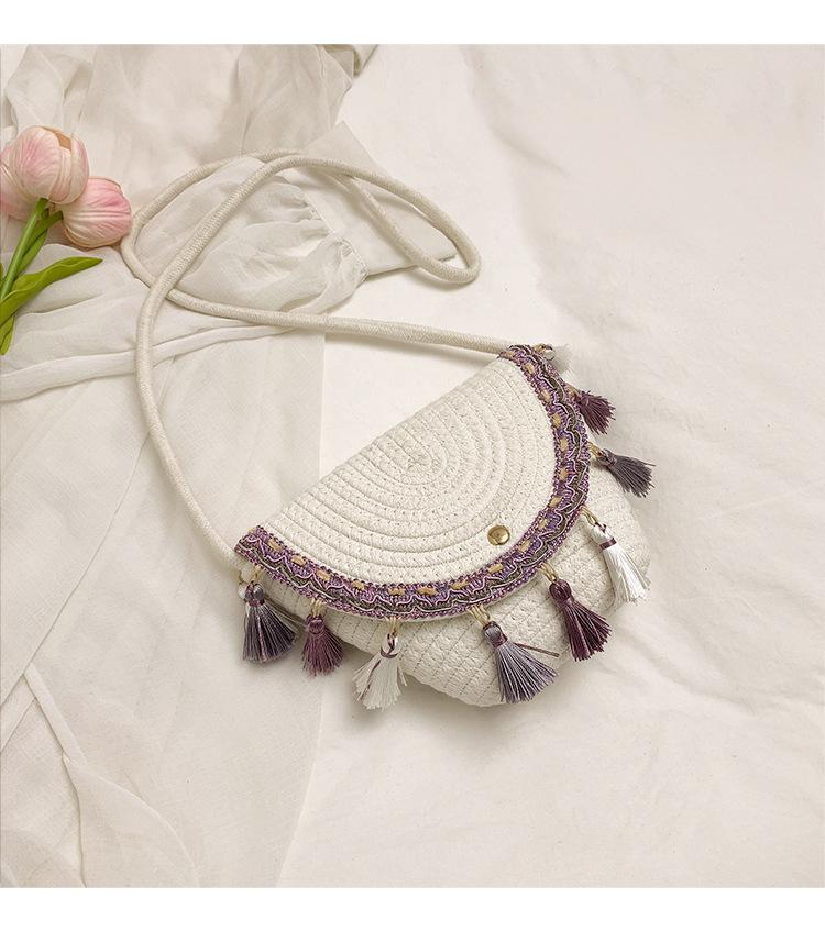 Ethnic Style Color-Block Woven Saddle Bag - zoraflux