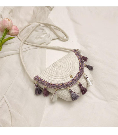 Ethnic Style Color-Block Woven Saddle Bag - zoraflux
