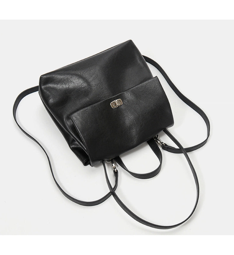 Genuine leather school-style backpack
