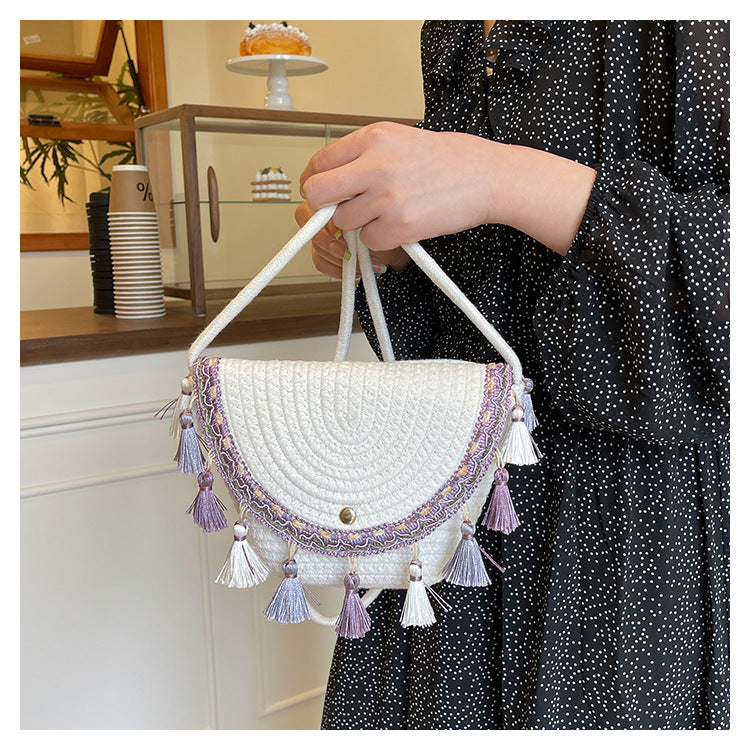Ethnic Style Color-Block Woven Saddle Bag - zoraflux