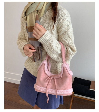 Simple and large-capacity suede single-shoulder bag