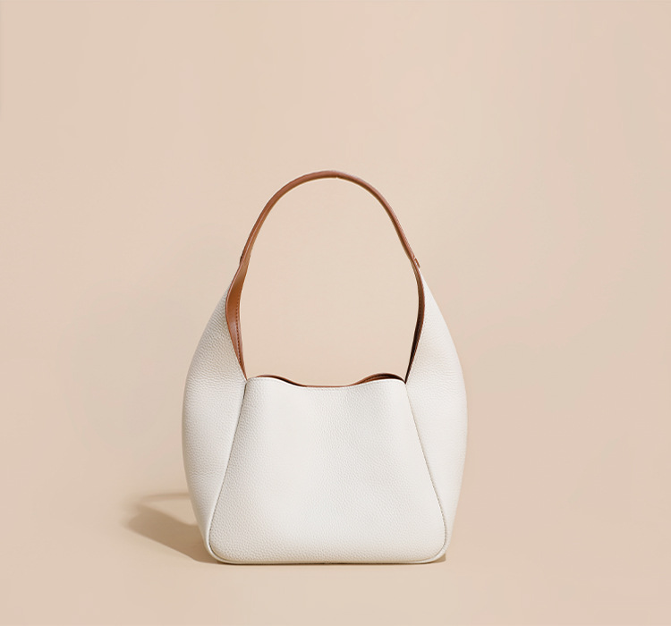 Simple leather contrasting color bucket bag