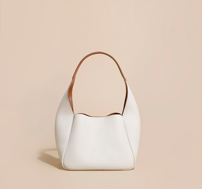 Simple leather contrasting color bucket bag