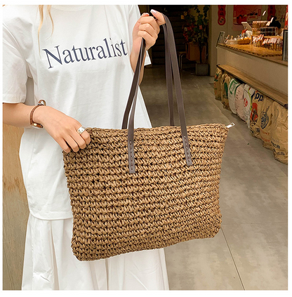 Simple large-capacity woven tote bag