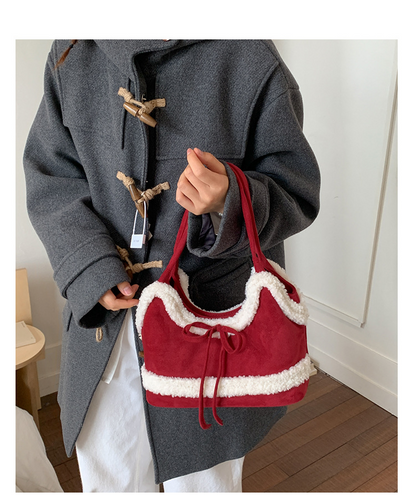 Simple and large-capacity suede single-shoulder bag