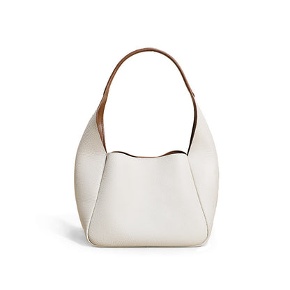 Simple leather contrasting color bucket bag