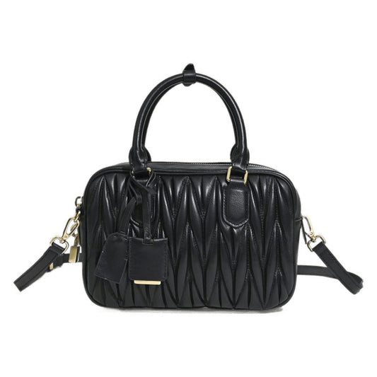 Sheepskin pleated bowling ball hand-held crossbody bag