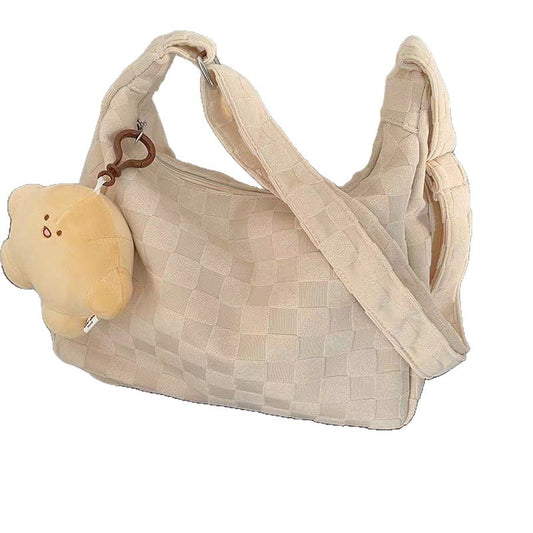 Large Capacity Crossbody Bag for Women New Model ins Simple Waffle Single Shoulder Bag Trendy Student Commute Tote Bag - zoraflux