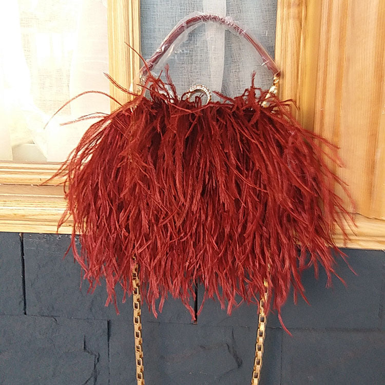 Fashionable plush evening dress chain bag