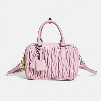 Sheepskin pleated bowling ball hand-held crossbody bag