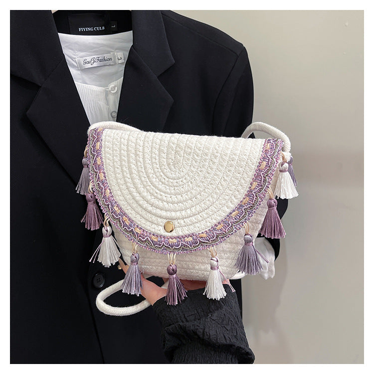 Ethnic Style Color-Block Woven Saddle Bag - zoraflux