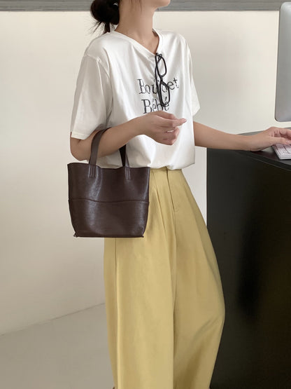Soft leather crossbody bucket bag