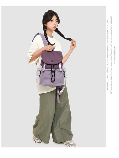 Nylon flip-top drawstring travel backpack