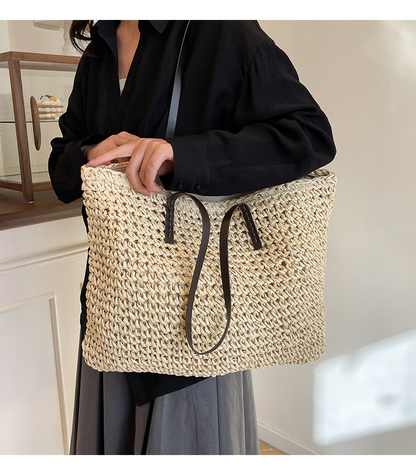 Simple large-capacity woven tote bag