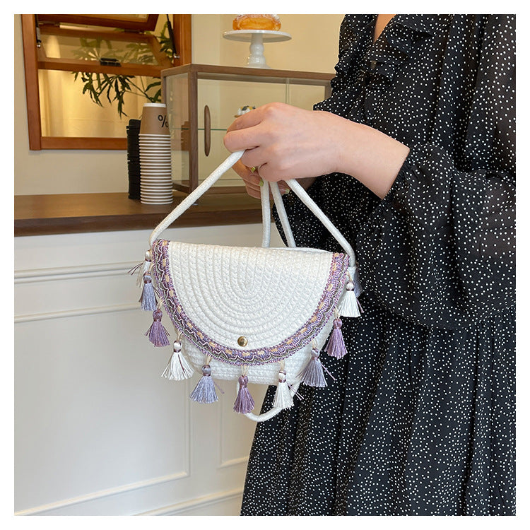 Ethnic Style Color-Block Woven Saddle Bag - zoraflux
