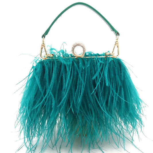 Fashionable plush evening dress chain bag