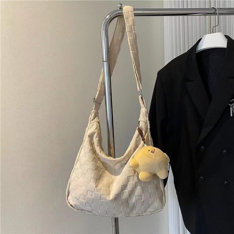 Large Capacity Crossbody Bag for Women New Model ins Simple Waffle Single Shoulder Bag Trendy Student Commute Tote Bag - zoraflux