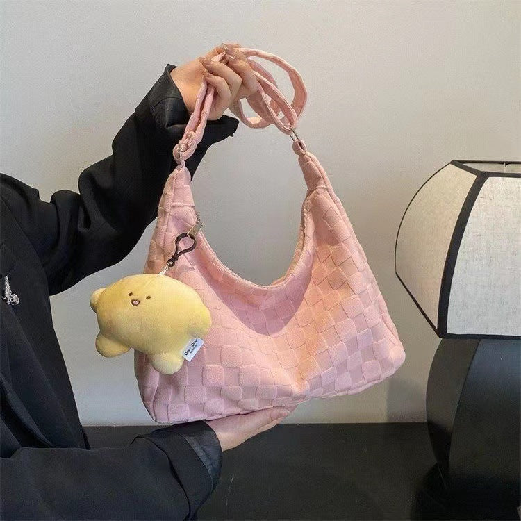Large Capacity Crossbody Bag for Women New Model ins Simple Waffle Single Shoulder Bag Trendy Student Commute Tote Bag - zoraflux