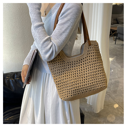 Casual cut-out woven vacation tote bag