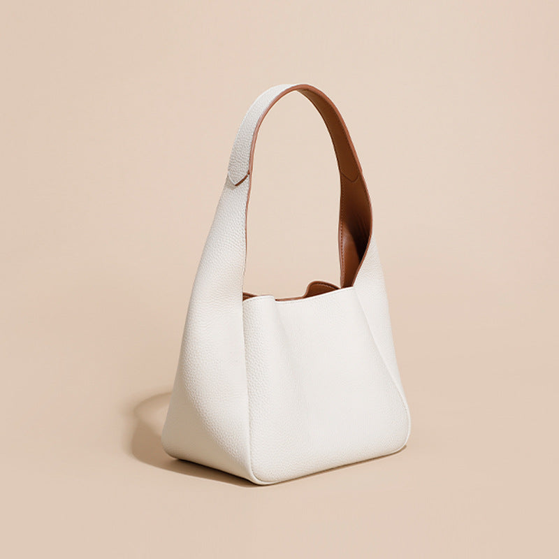 Simple leather contrasting color bucket bag