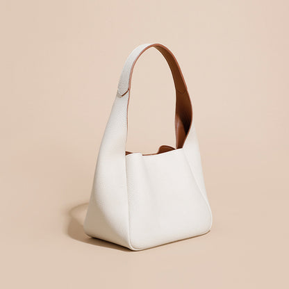 Simple leather contrasting color bucket bag