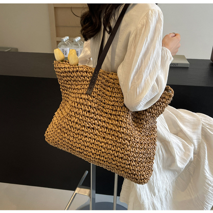 Simple large-capacity woven tote bag