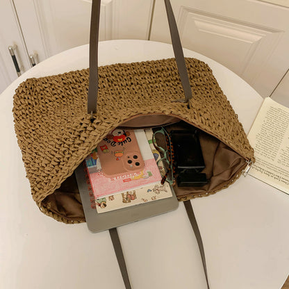 Simple large-capacity woven tote bag