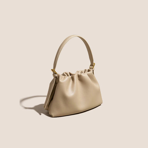 Pleated soft cowhide cloud-shaped crossbody bag