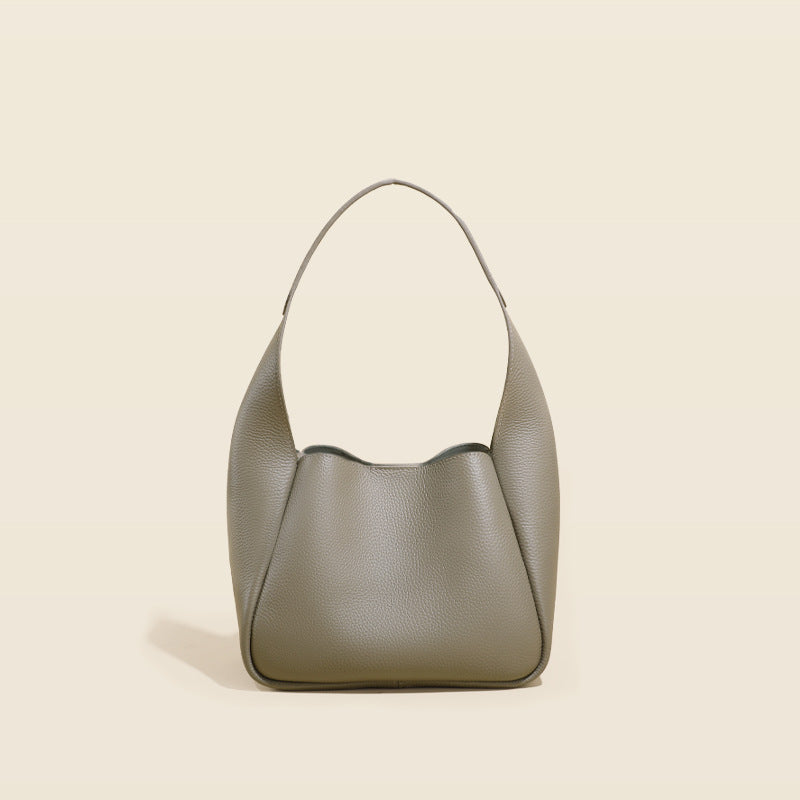 Simple leather contrasting color bucket bag
