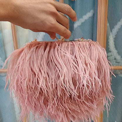 Fashionable plush evening dress chain bag