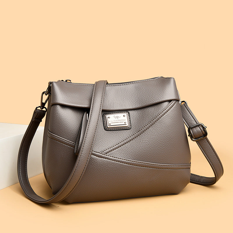 Fashionable soft leather large-capacity shoulder bag