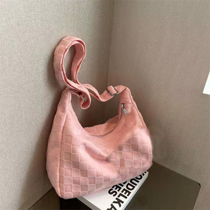 Large Capacity Crossbody Bag for Women New Model ins Simple Waffle Single Shoulder Bag Trendy Student Commute Tote Bag - zoraflux