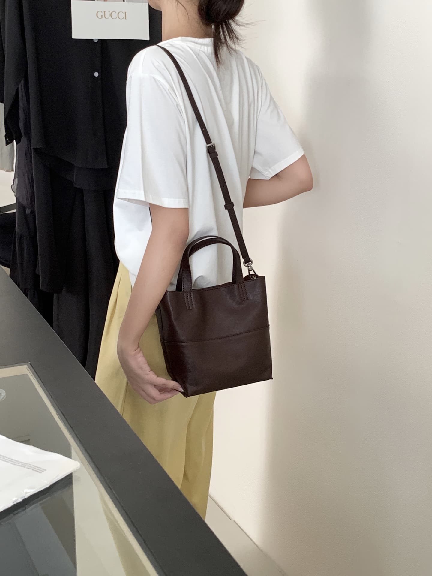 Soft leather crossbody bucket bag