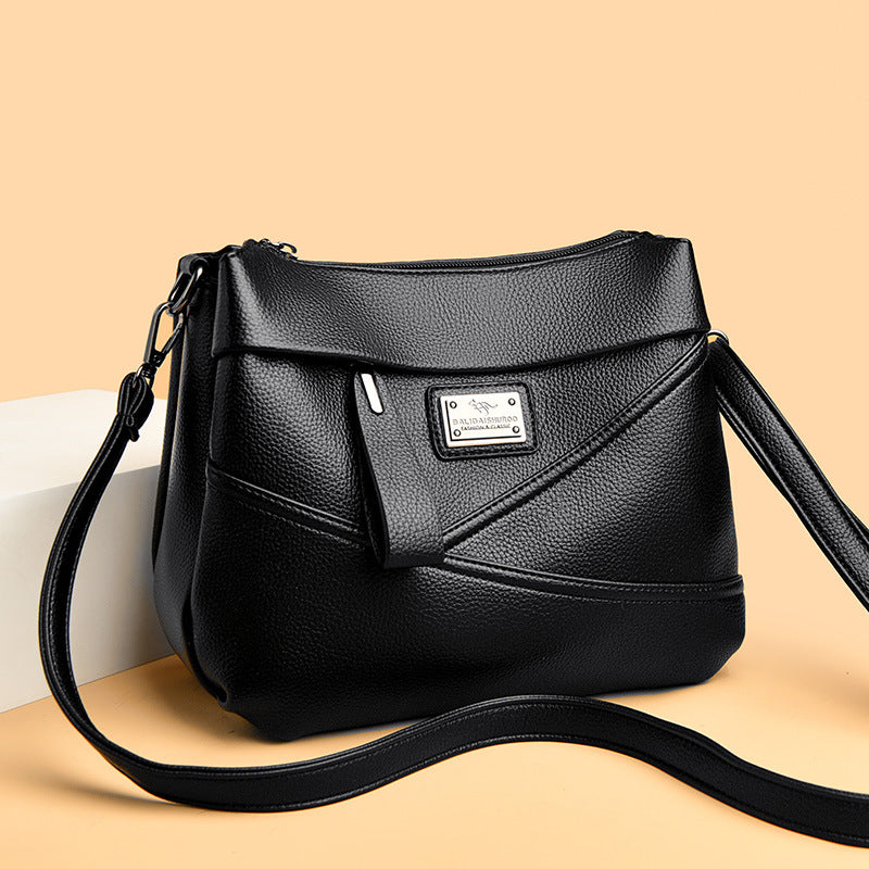 Fashionable soft leather large-capacity shoulder bag