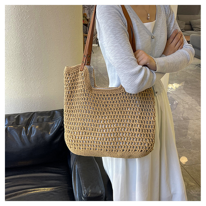 Casual cut-out woven vacation tote bag