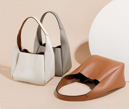 Simple leather contrasting color bucket bag