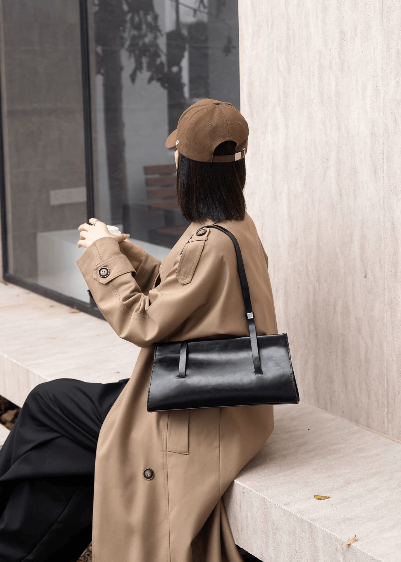 Simple French leather women's shoulder bag