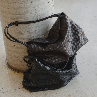 Chic Intrecciato Woven Hobo Bag Soft Faux Leather Large Shoulder Tote - zoraflux
