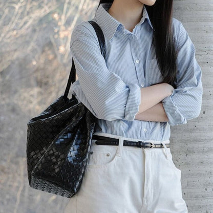 Chic Intrecciato Woven Hobo Bag Soft Faux Leather Large Shoulder Tote - zoraflux