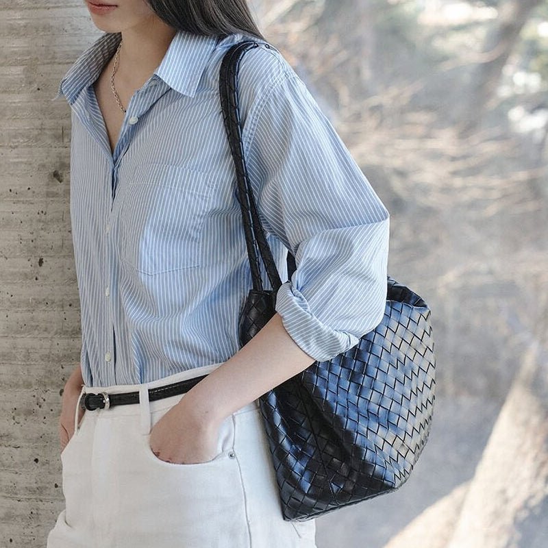 Chic Intrecciato Woven Hobo Bag Soft Faux Leather Large Shoulder Tote - zoraflux